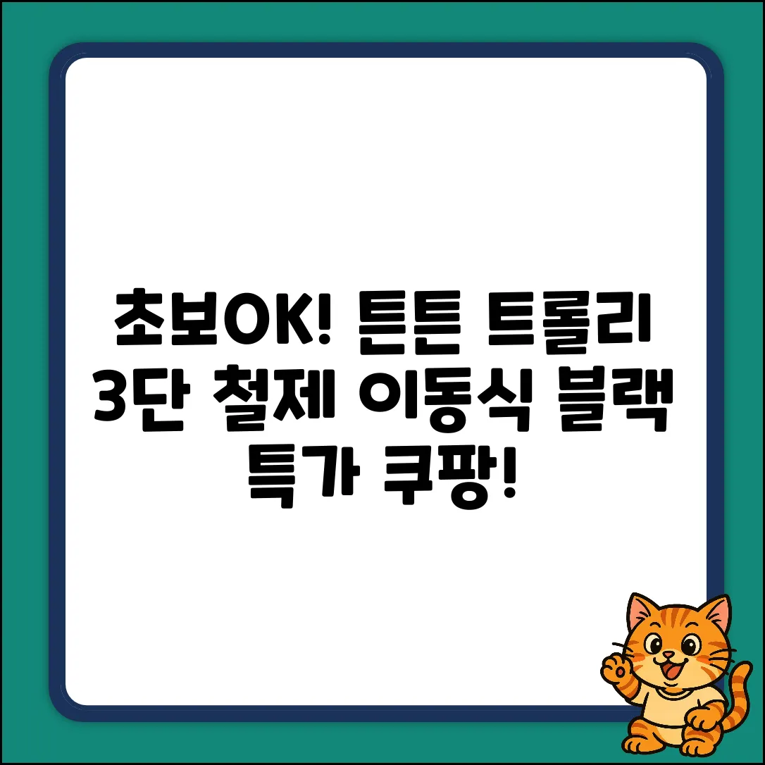 초보도 OK! 튼튼한 STAR UP 철제 3단 이동식 트롤리 (블랙